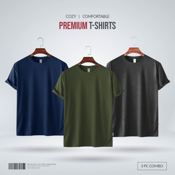 Mens Premium Blank T-shirt -Combo- Navy, Olive, Anthra Melange