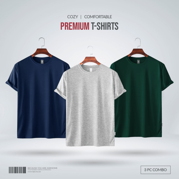 Mens Premium Blank T-shirt -Combo- Navy, Gray Melange, Green